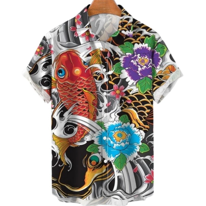 Vintage Hawaiian Floral Shirt - Sommer Floral Koi Fisch Hawaiian Shirt