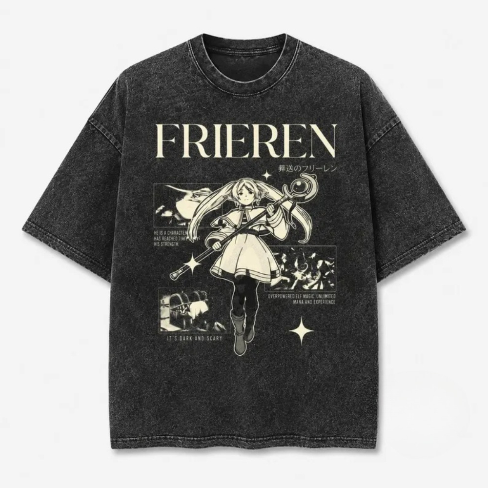 Acid Wash Vintage Graphic T Shirt - Vintage Frieren Anime Geschenk Acid Wash
