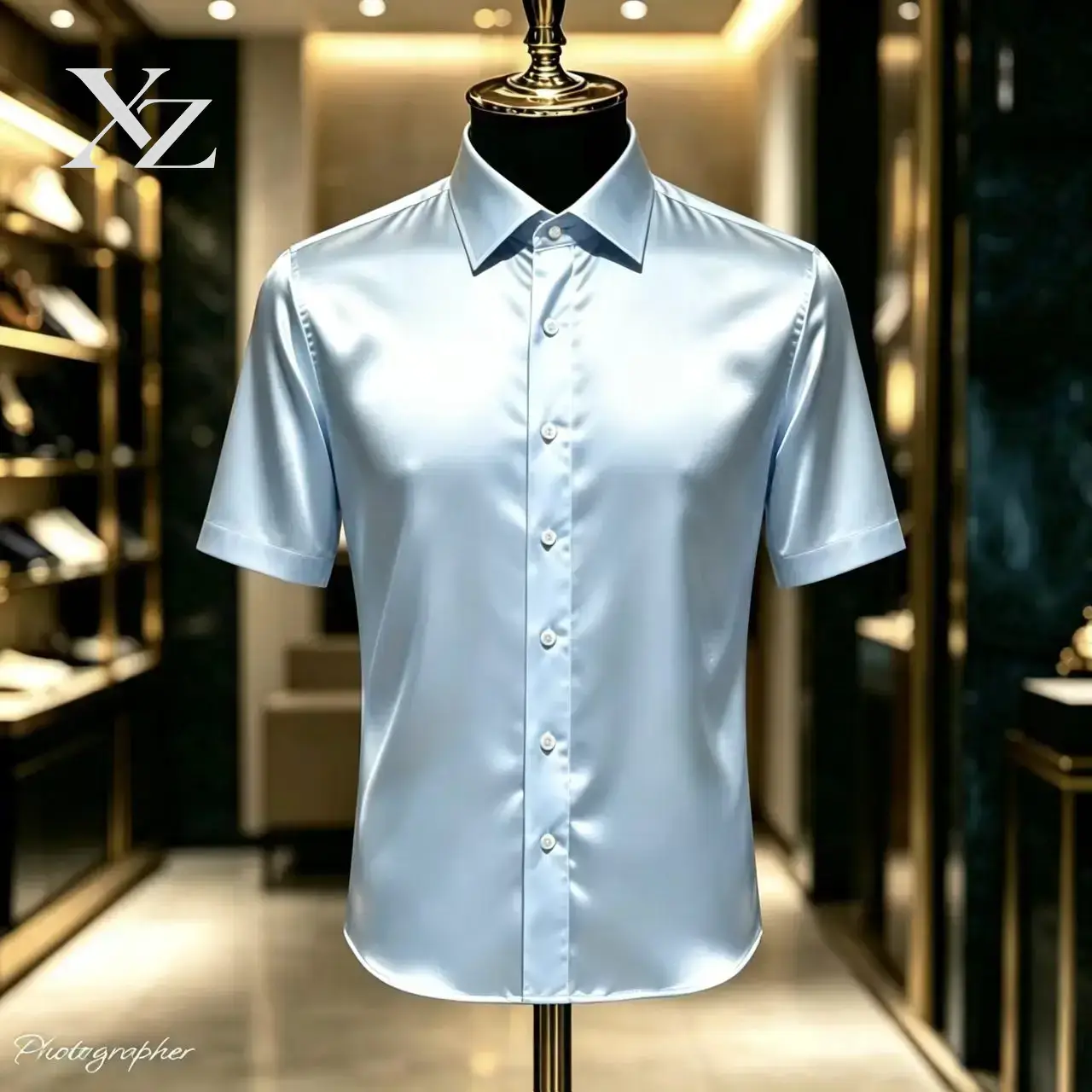 Mens Satin Silk Dress Shirt - Premium Herren Einfarbiges Satin Kurzarm Slim