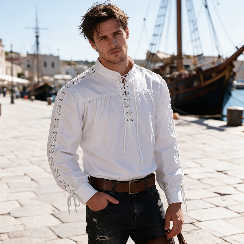 Mittelalterliches Piratenhemd  – Medieval Gothic Lace Up Pirate Shirt Bewertung und Preis