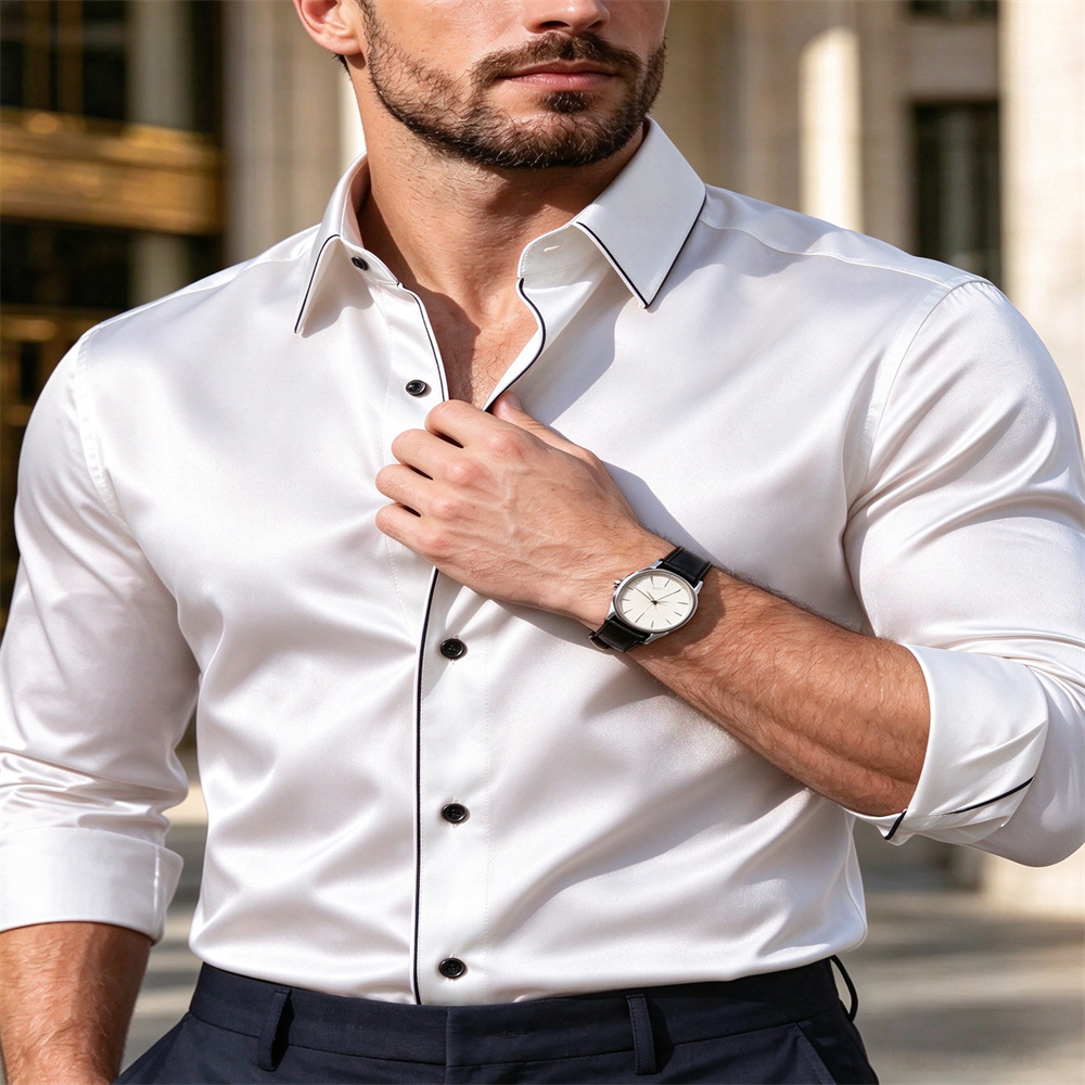 Herren Slim Fit Satin Langarmh – Mens Satin Silk Dress Shirt Bewertung und Preis